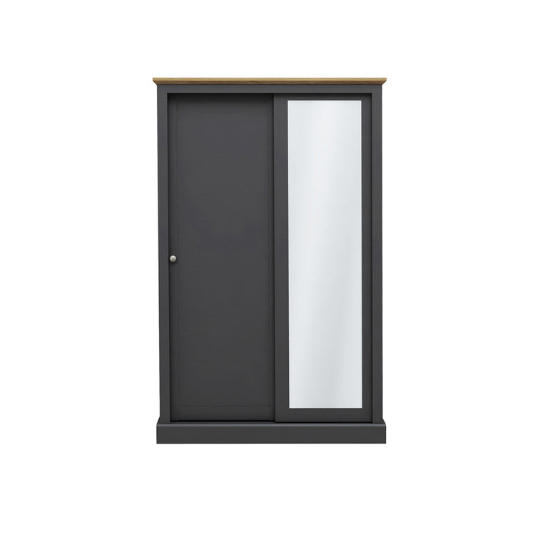 LPD Furniture Devon Oak 2 Door Sliding Mirror Wardrobe Charcoal-Better Bed Company