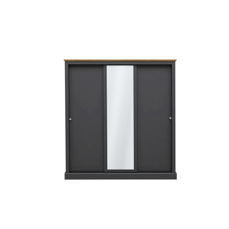 LPD Furniture Devon Oak 3 Door Sliding Mirror Wardrobe