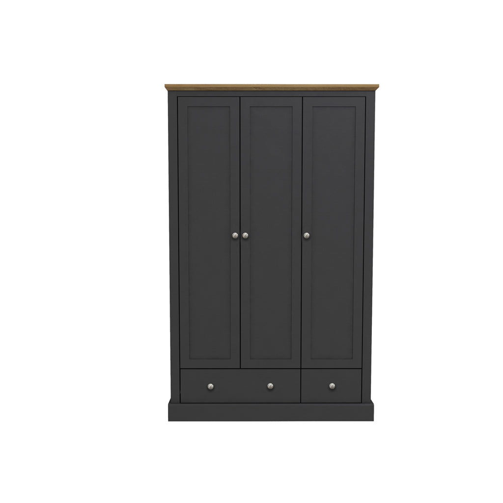 LPD Furniture Devon Oak 3 Door 2 Drawer Wardrobe Charcoal-Better Bed Company