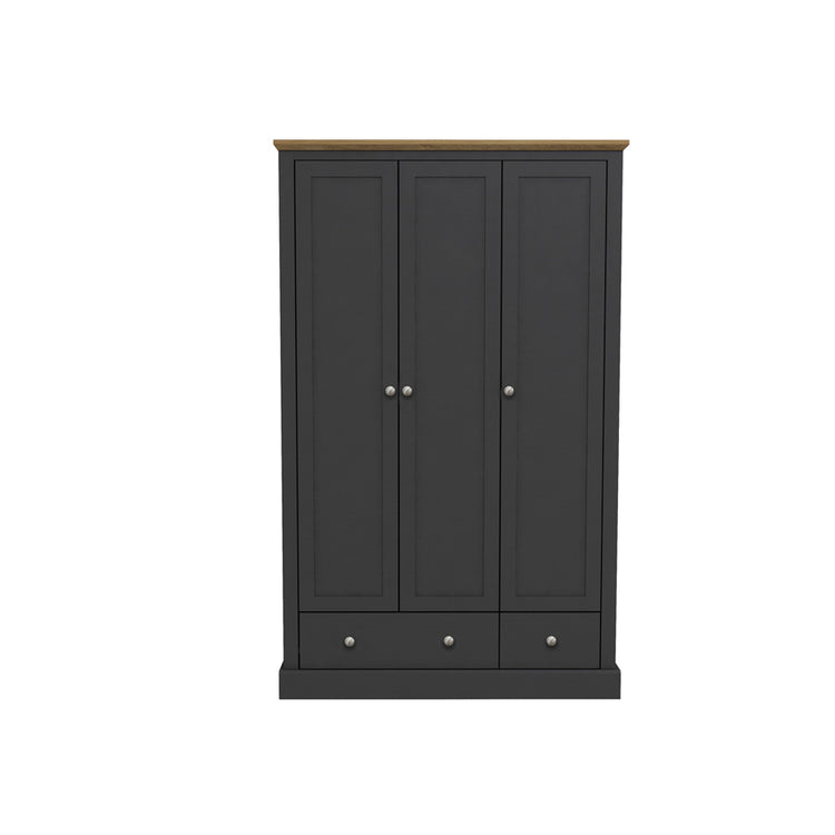 LPD Furniture Devon Oak 3 Door 2 Drawer Wardrobe Charcoal-Better Bed Company