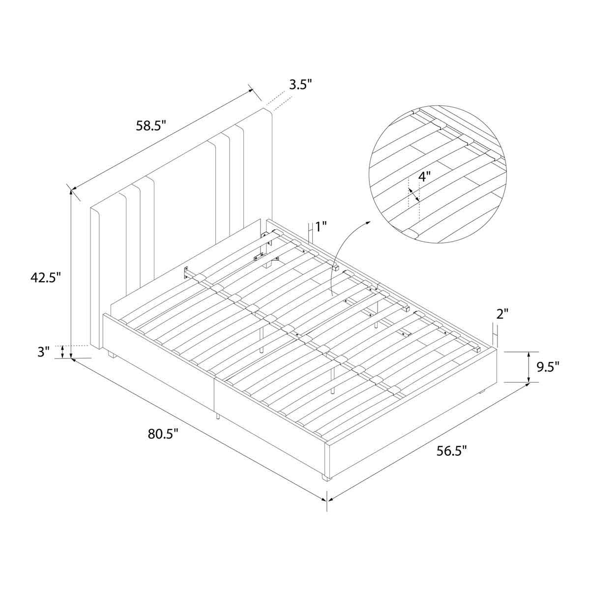 Dorel Charis Upholstered Bed Double-Better Bed Company