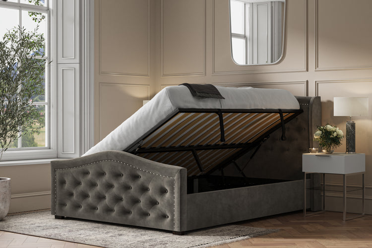 Warwickshire Ottoman bed Mid Grey Open-Better Bed Company