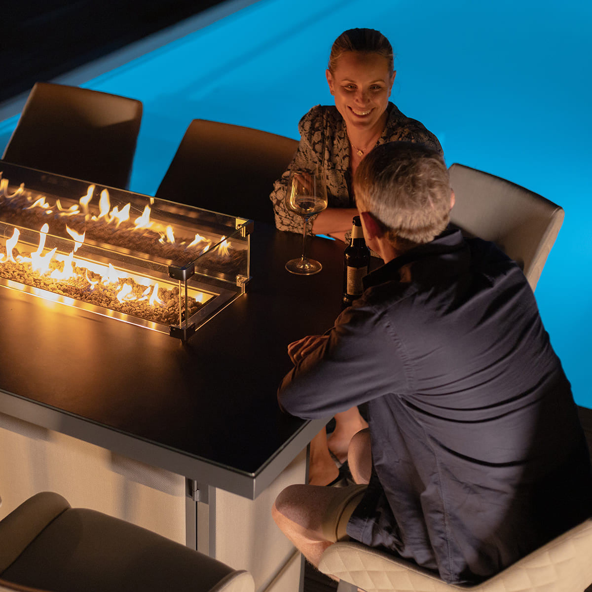 Maze Regal 8 Seat Rectangular Fire Pit Bar Set Oatmeal With Fire On-Better Bed Company