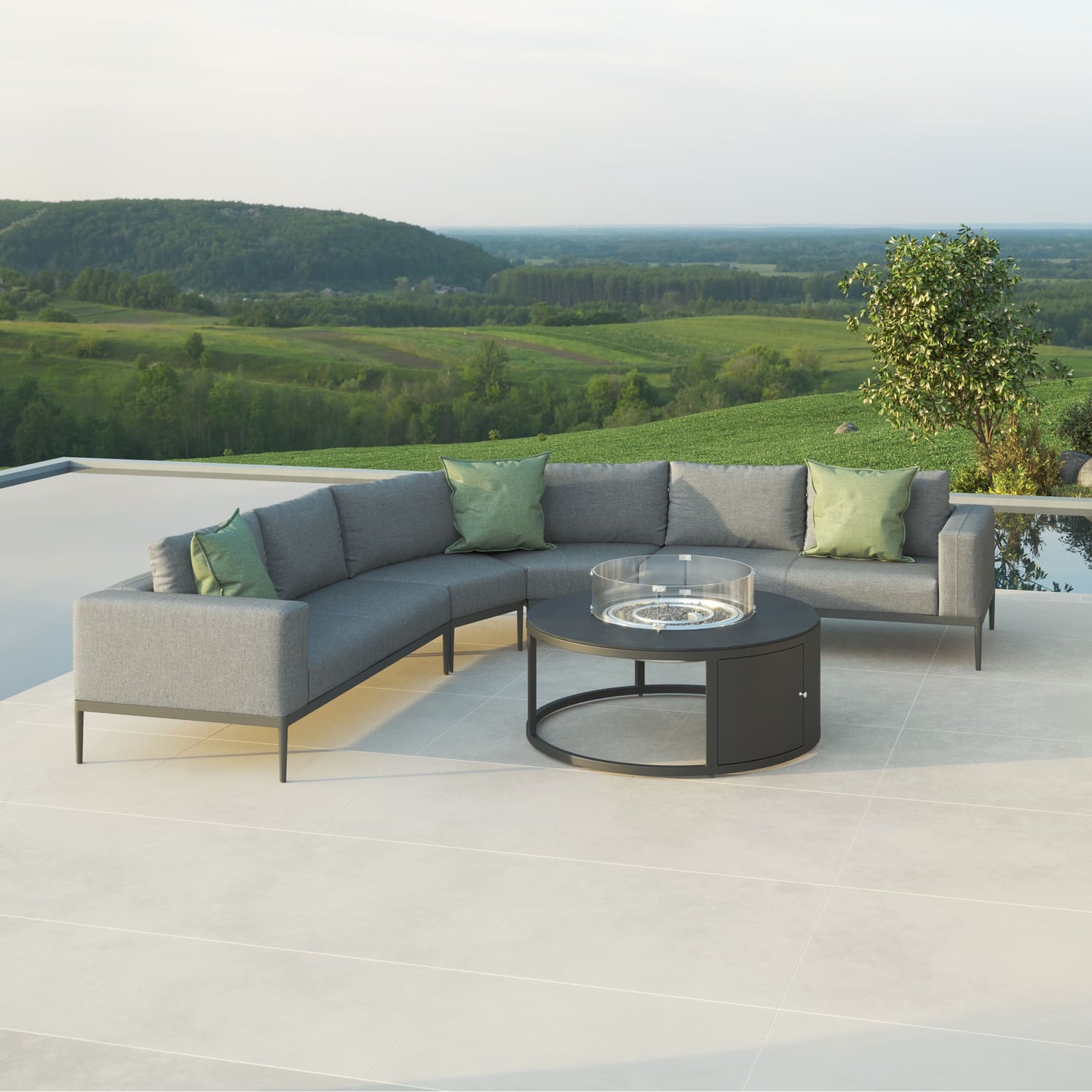 Maze Eve Grande Corner Sofa Group With Round Fire Pit Coffee Table Flanelle From Another View-Better Bed Company