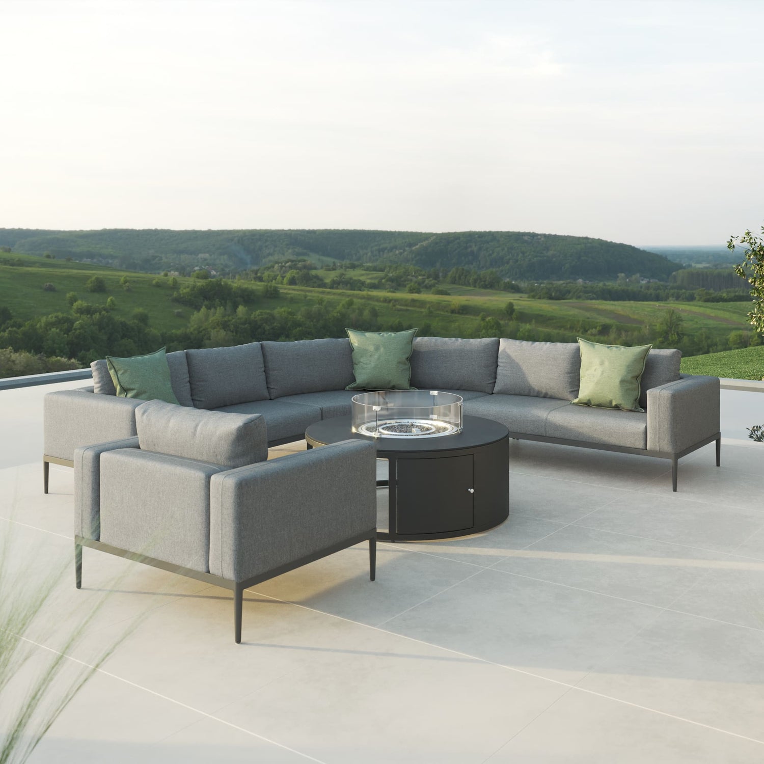 Maze Eve Grande Corner Sofa Group With Round Fire Pit Coffee Table Flanelle From Other Side-Better Bed Company