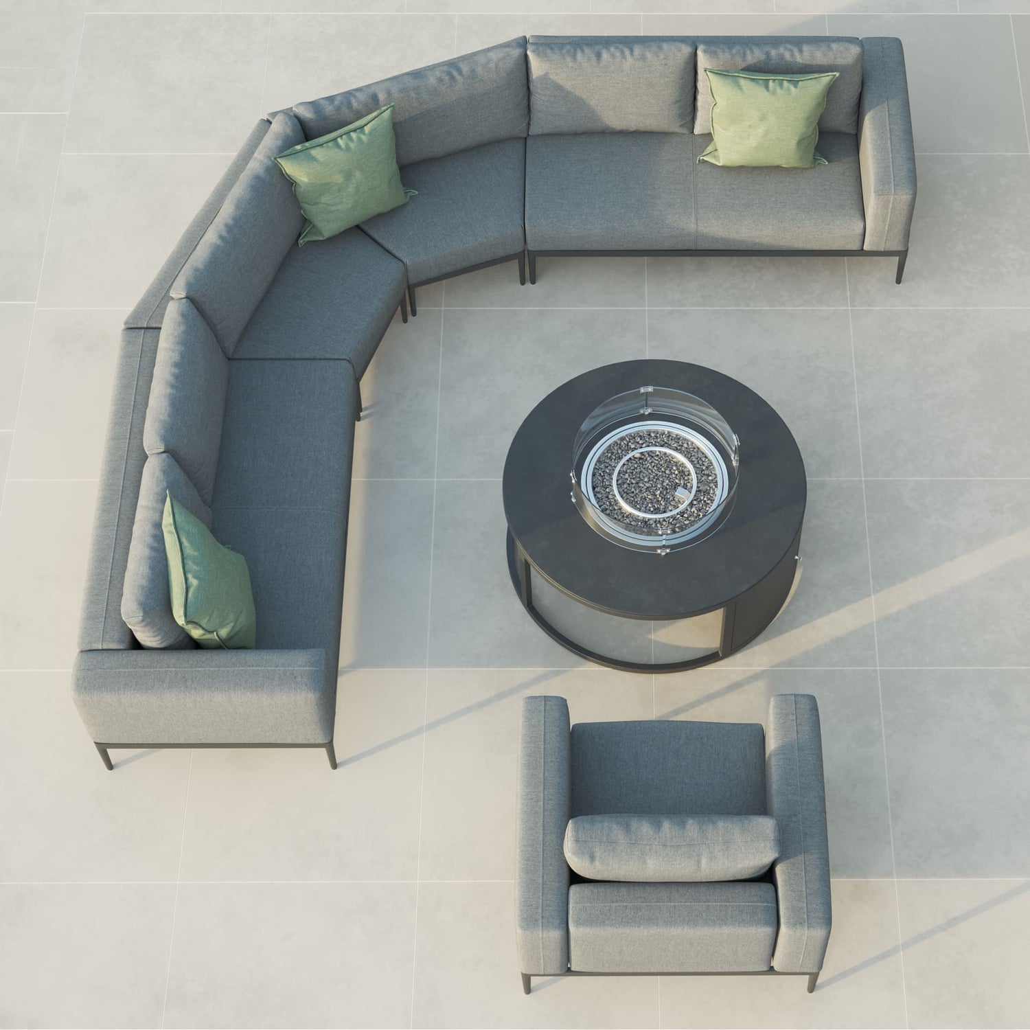 Maze Eve Grande Corner Sofa Group With Round Fire Pit Coffee Table Flanelle From Above-Better Bed Company