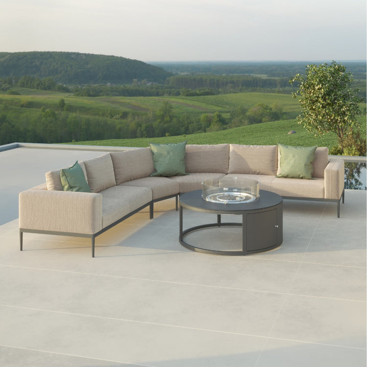 Maze Eve Grande Corner Sofa Group With Round Fire Pit Coffee Table Oatmeal Sofa From Front-Better Bed Company