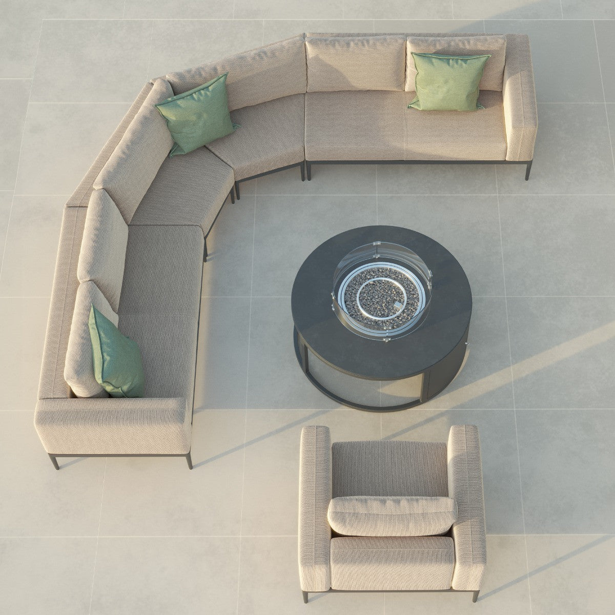 Maze Eve Grande Corner Sofa Group With Round Fire Pit Coffee Table Oatmeal From Above-Better Bed Company