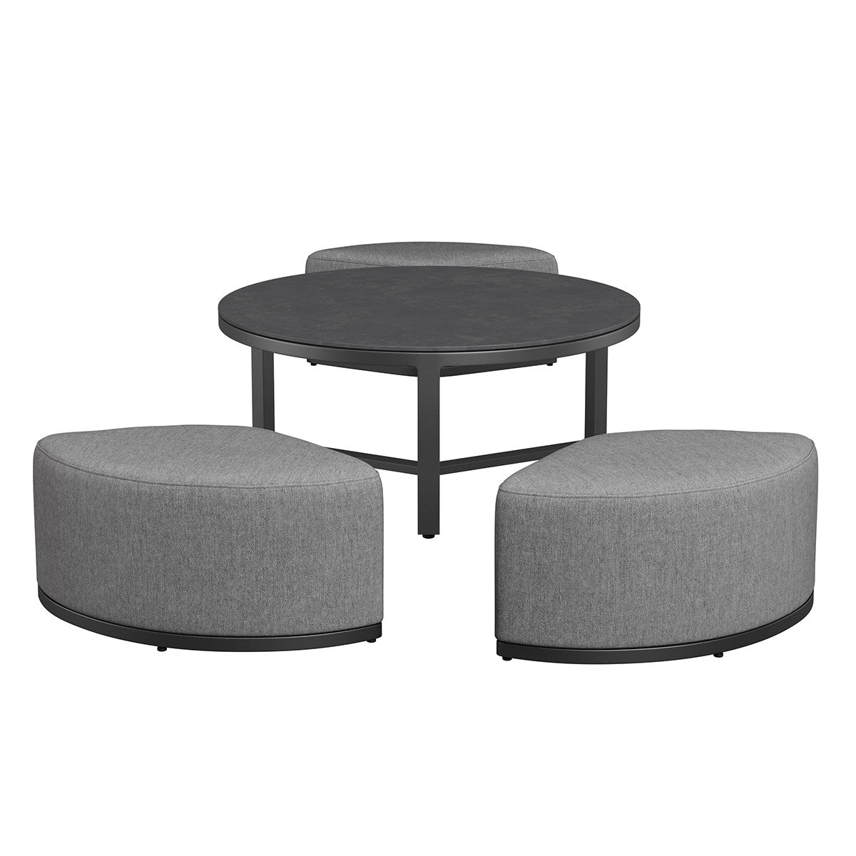 Maze Round Coffee Table With x3 Footstools Flanelle Stolls pulled Out-Better Bed Company