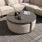 Maze Round Coffee Table With x3 Footstools-Better Bed Company
