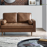 Julian Bowen Henley 2 Seater Sofa With Bolster - Brown Tan Faux Leather-Better Bed Company