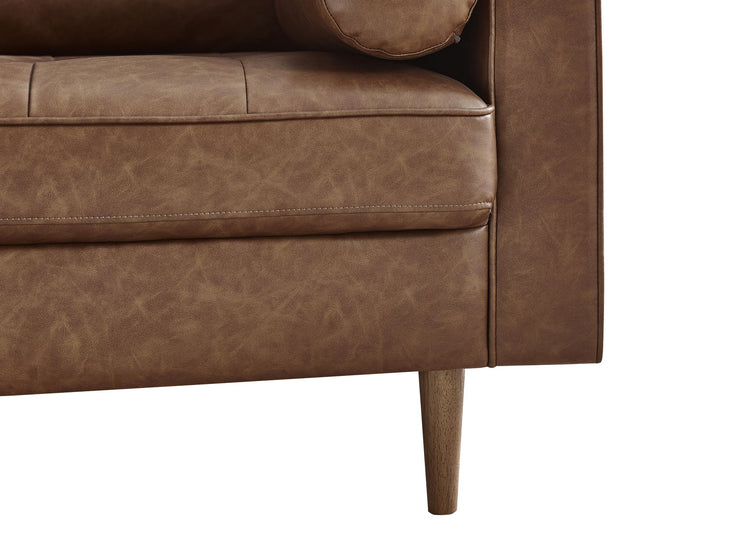Julian Bowen Henley 2 Seater Sofa With Bolster - Brown Tan Faux Leather Legs Close Up-Better Bed Company