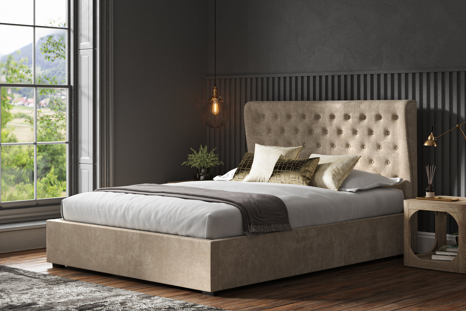 Emporia Beds Draycott Ottoman Bed Stone Chenille-Better Bed Company