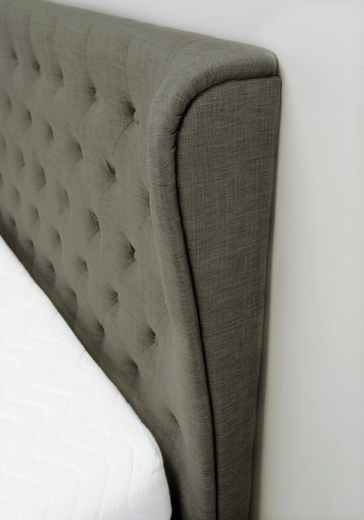 Emporia Beds Hampstead Ottoman Bed Dark Grey Linen Headboard Close Up-Better Bed Company