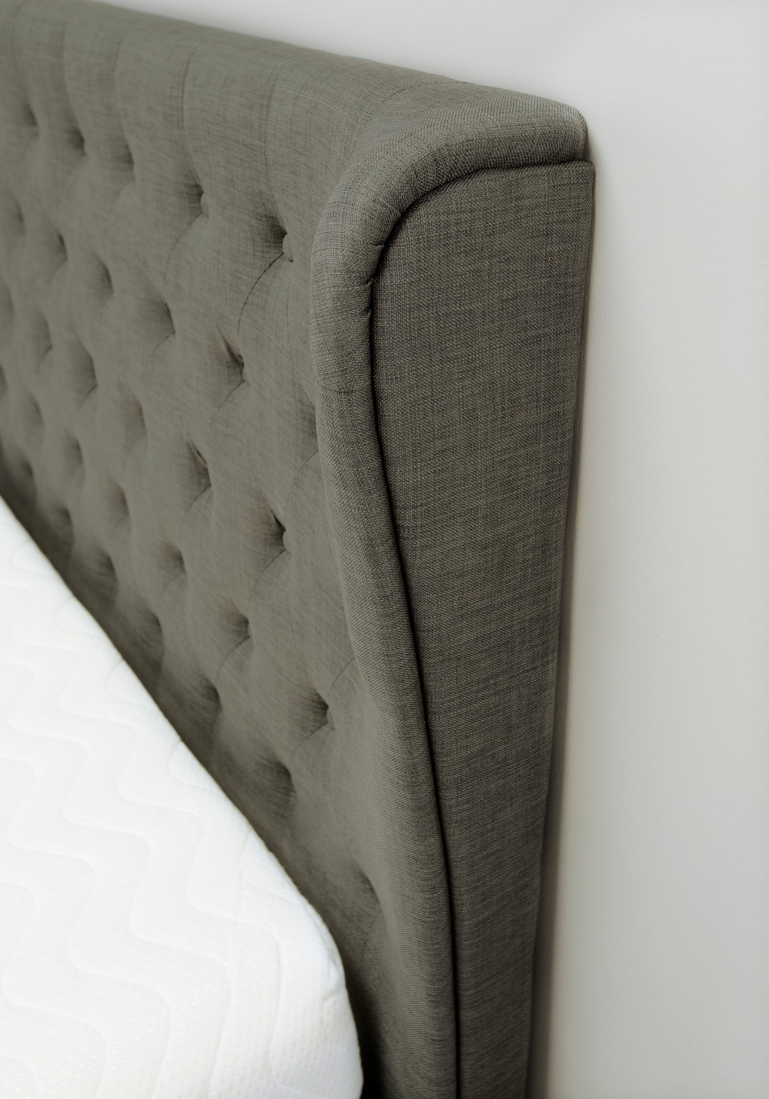 Northumberland Ottoman Bed Grey Linen Close Up-Better Bed Company