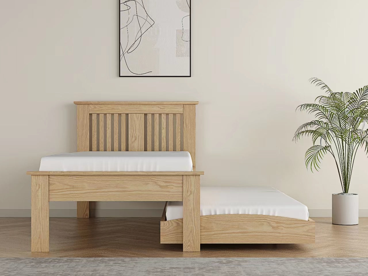 Flintshire Hendre Guest Bed Oak With Trundle-Better Bed Company