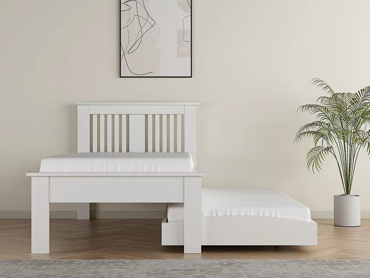 Flintshire Hendre Guest Bed White With Trundle Bed-Better Bed Company