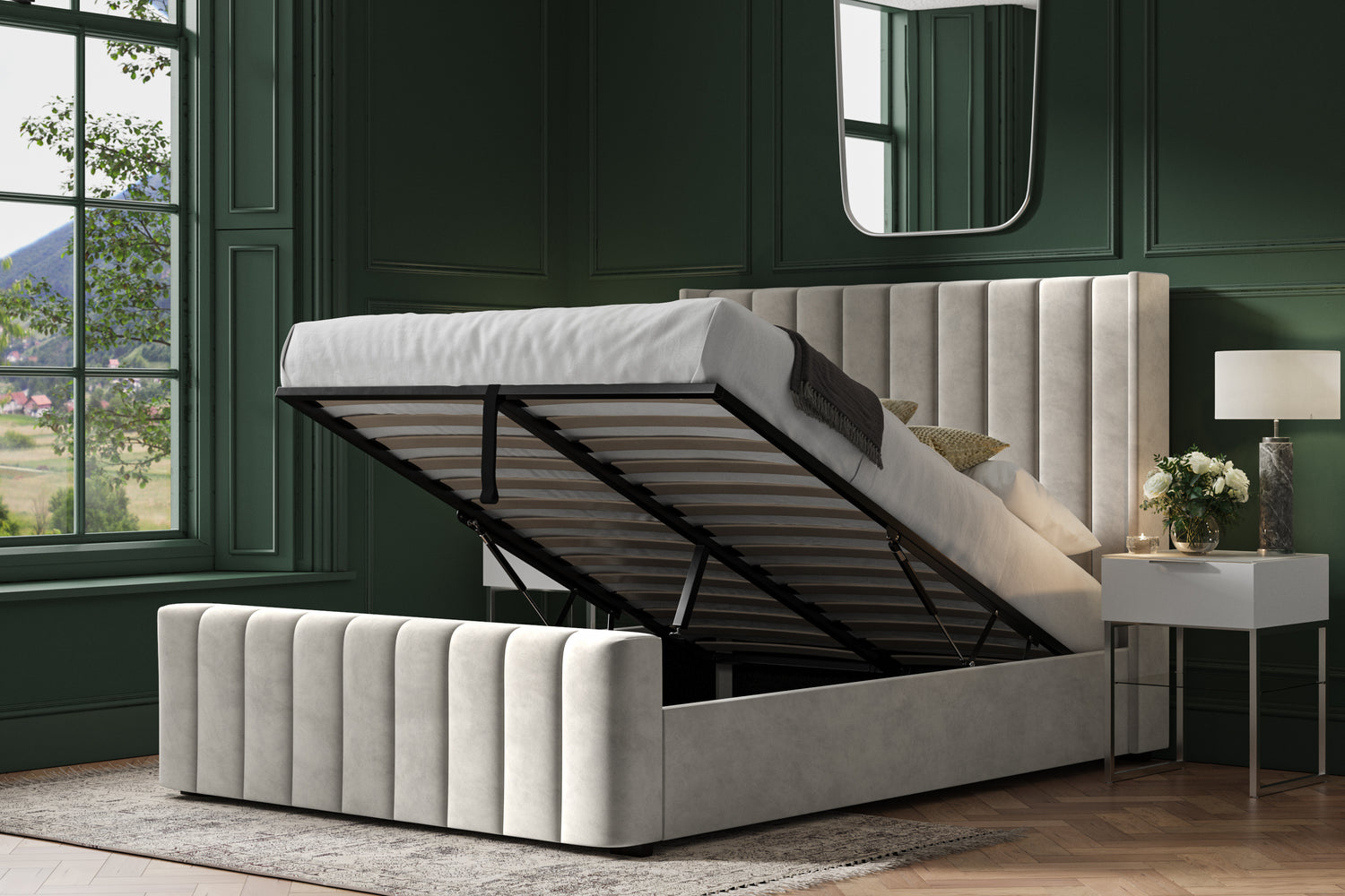 King grey ottoman bed hotsell