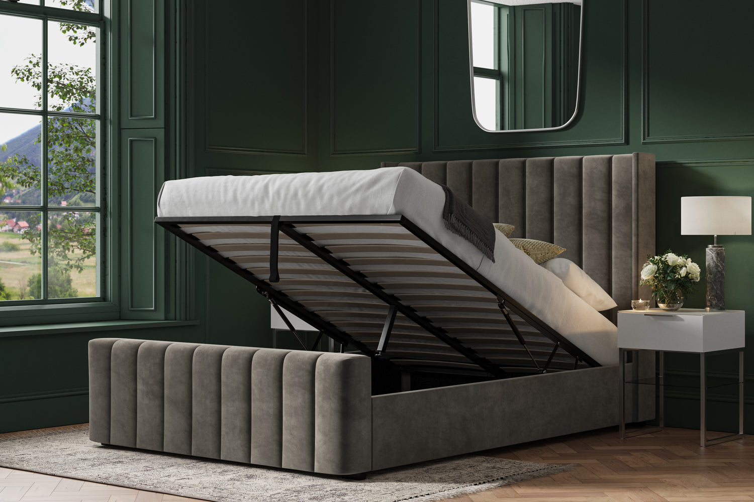 Berkshire Ottoman Bed Mid Grey Open-Better Bed Company