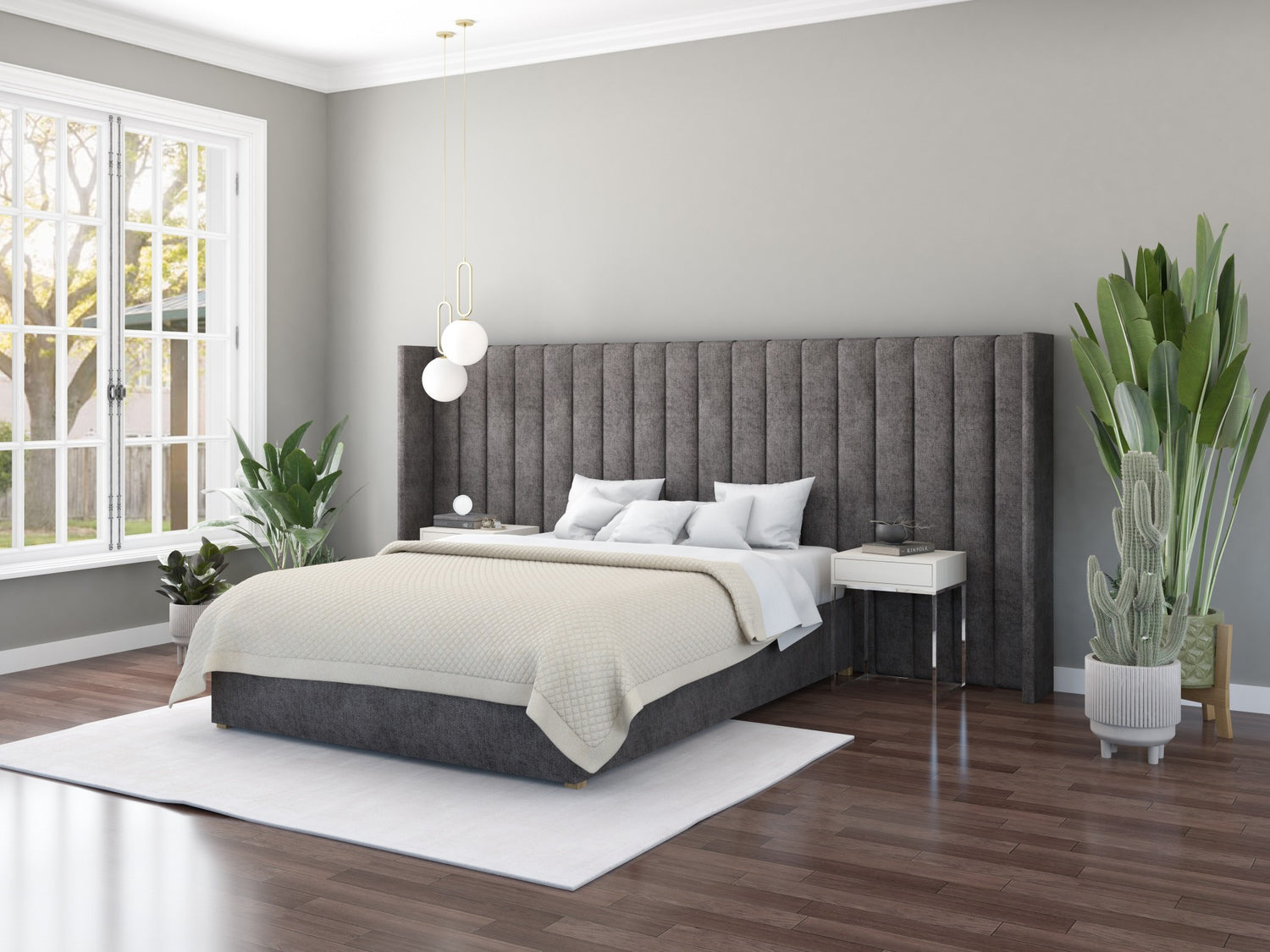 Aspire Grandeur Fabric Ottoman Bed-Kimiyo Linen-Granite-Better Bed Company