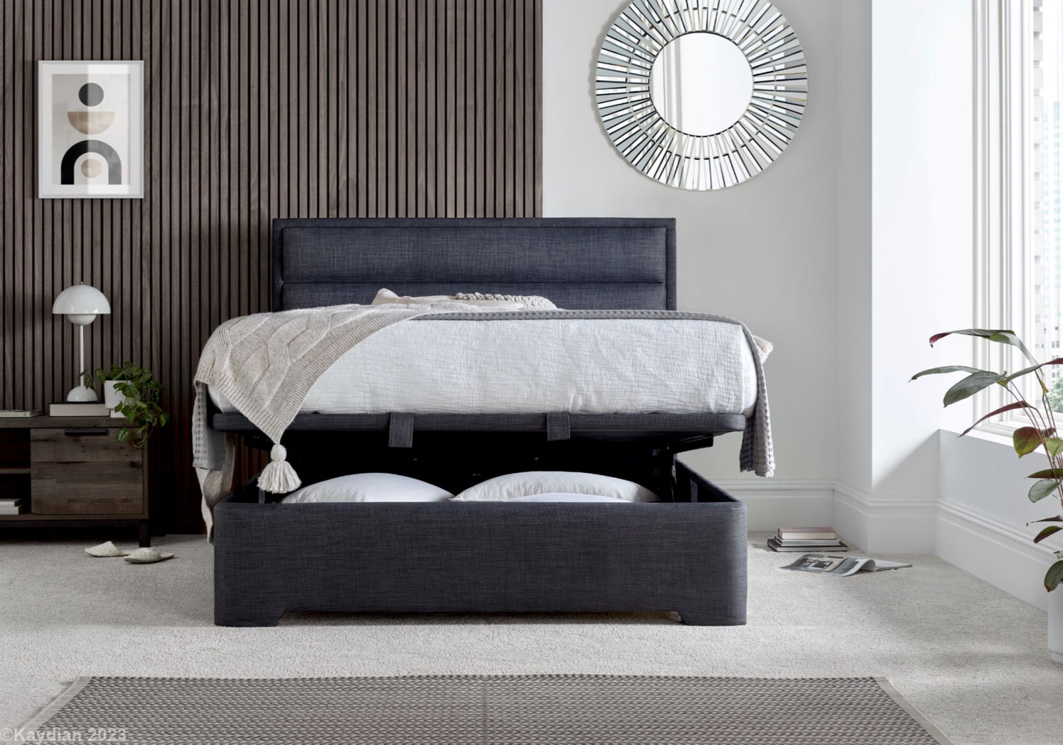 Kaydian Kirkby Pendle Slate Ottoman Bed Open-Better Bed Company