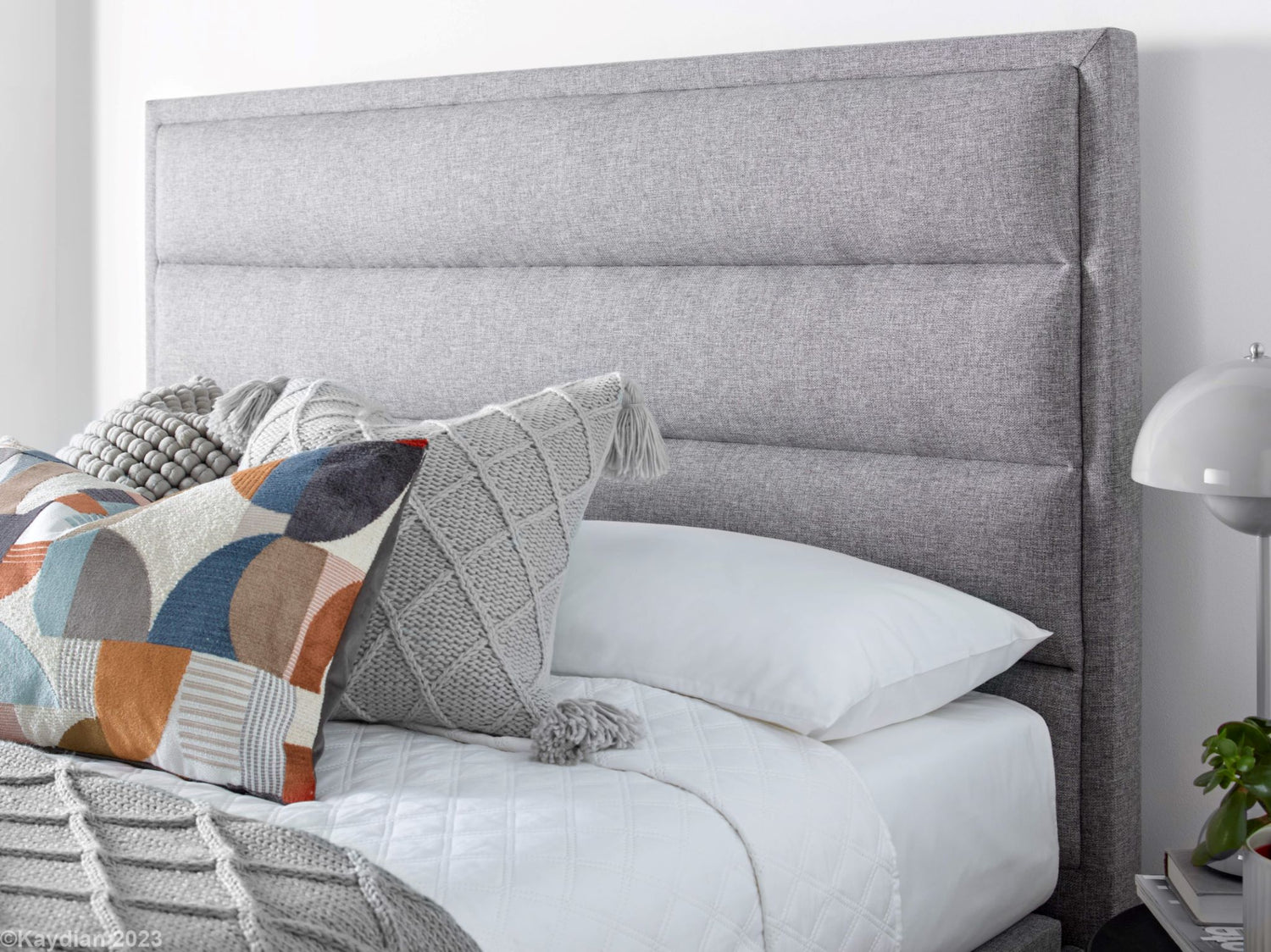 Kaydian Kirkby Marbella Grey TV Ottoman Bed Headboard Close Up-Better Bed Company