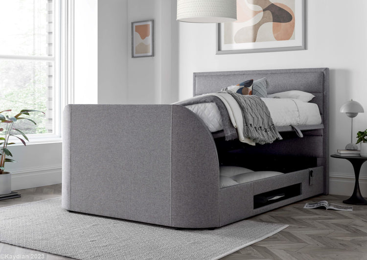 Kaydian Kirkby Marbella Grey TV Ottoman Bed Storage Open-Better Bed Company