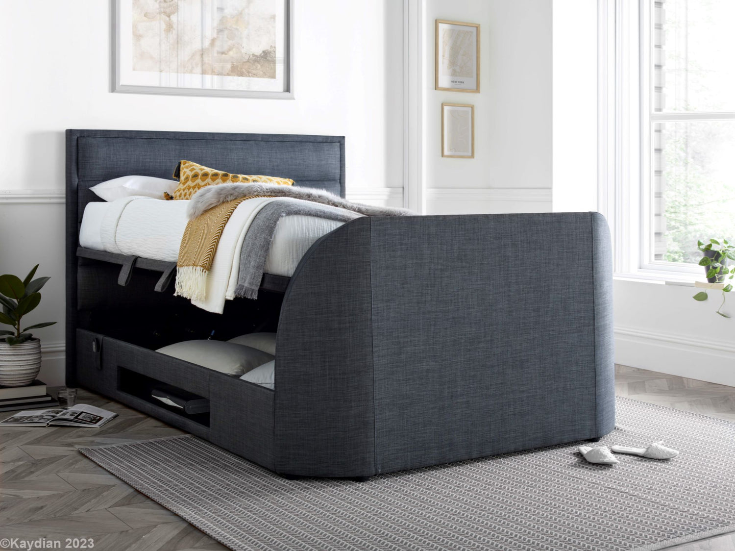 Kaydian Kirkby Pendle Slate TV Ottoman Bed Storage Open-Better Bed Company