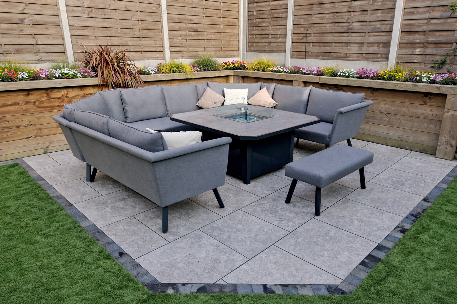 Signature Weave Luna U shape fabric sofa with Gas Fire Pit Table-Better Bed Company