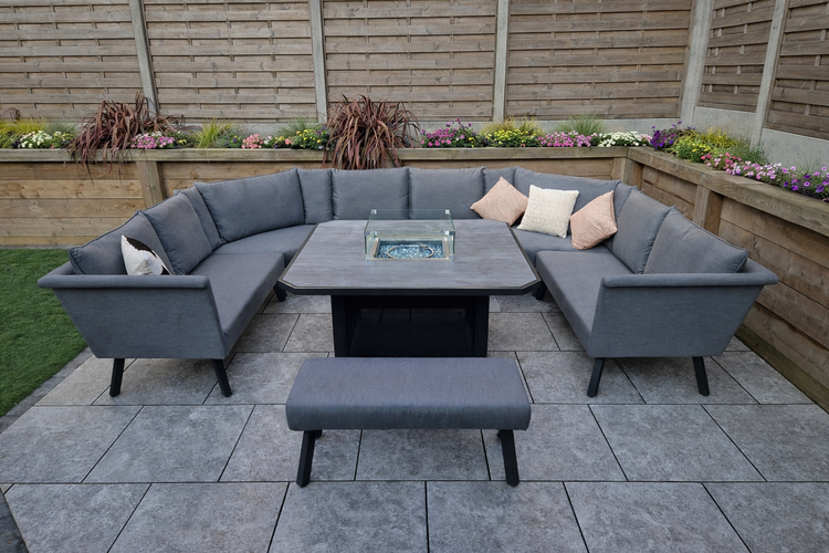 Signature Weave Luna U shape fabric sofa with Gas Fire Pit Table-Better Bed Company
