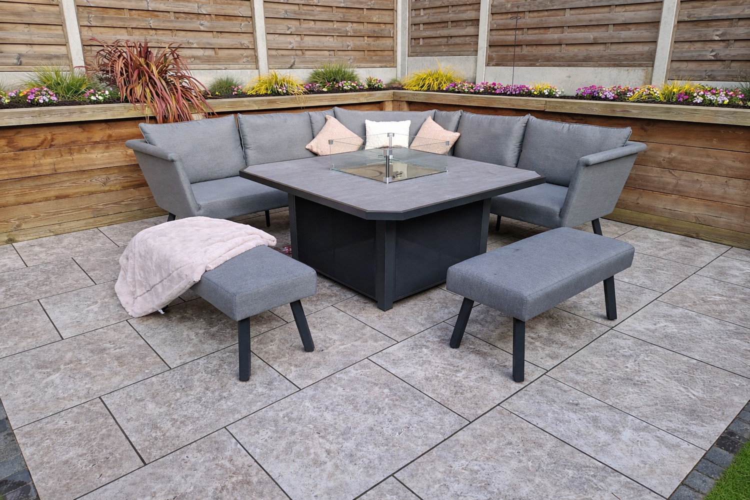 Signature Weave Luna L shape fabric sofa with Gas Fire Pit Table-Better Bed Company