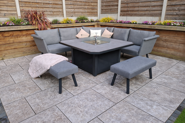 Signature Weave Luna L shape fabric sofa with Gas Fire Pit Table-Better Bed Company