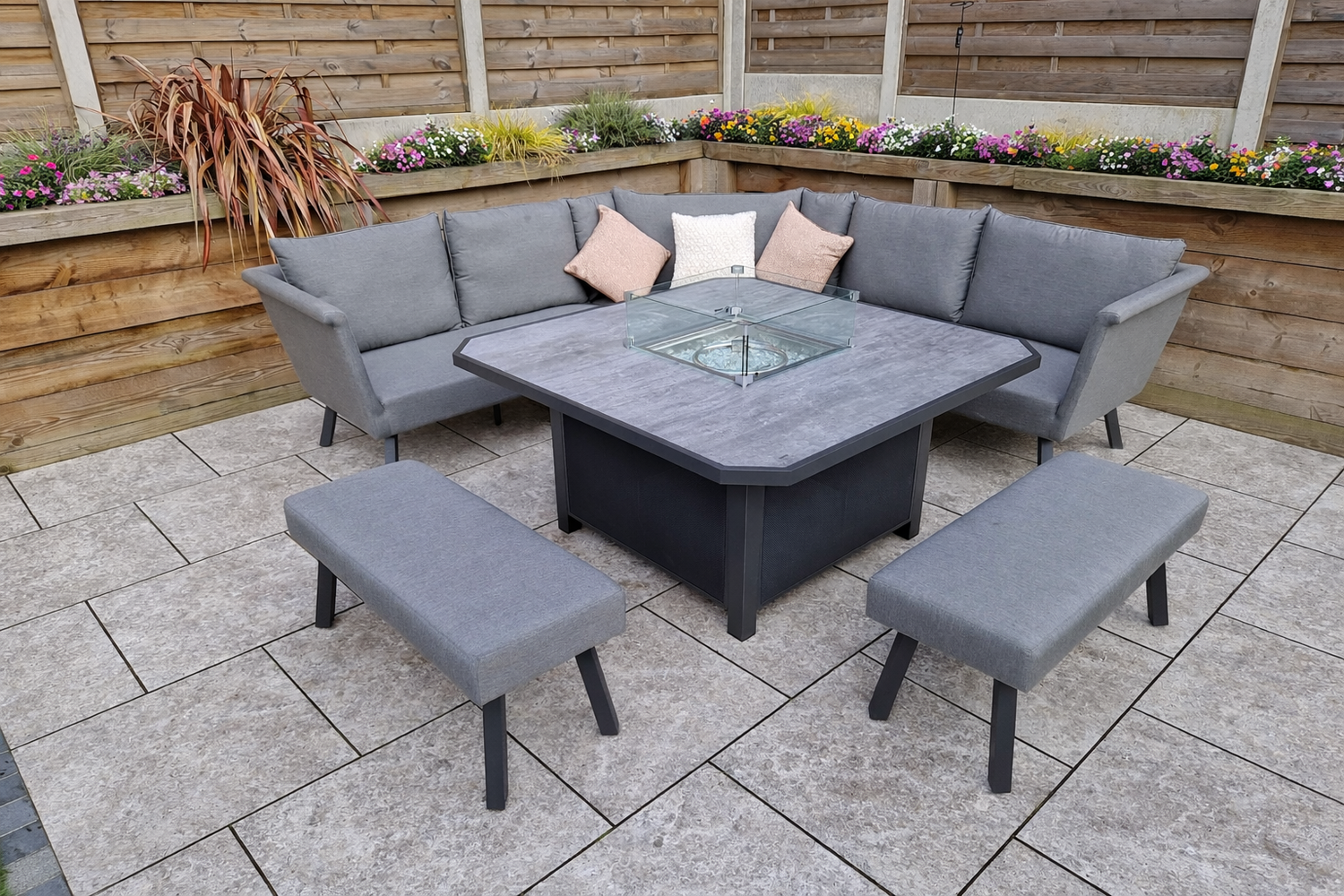 Signature Weave Luna L shape fabric sofa with Gas Fire Pit Table-Better Bed Company