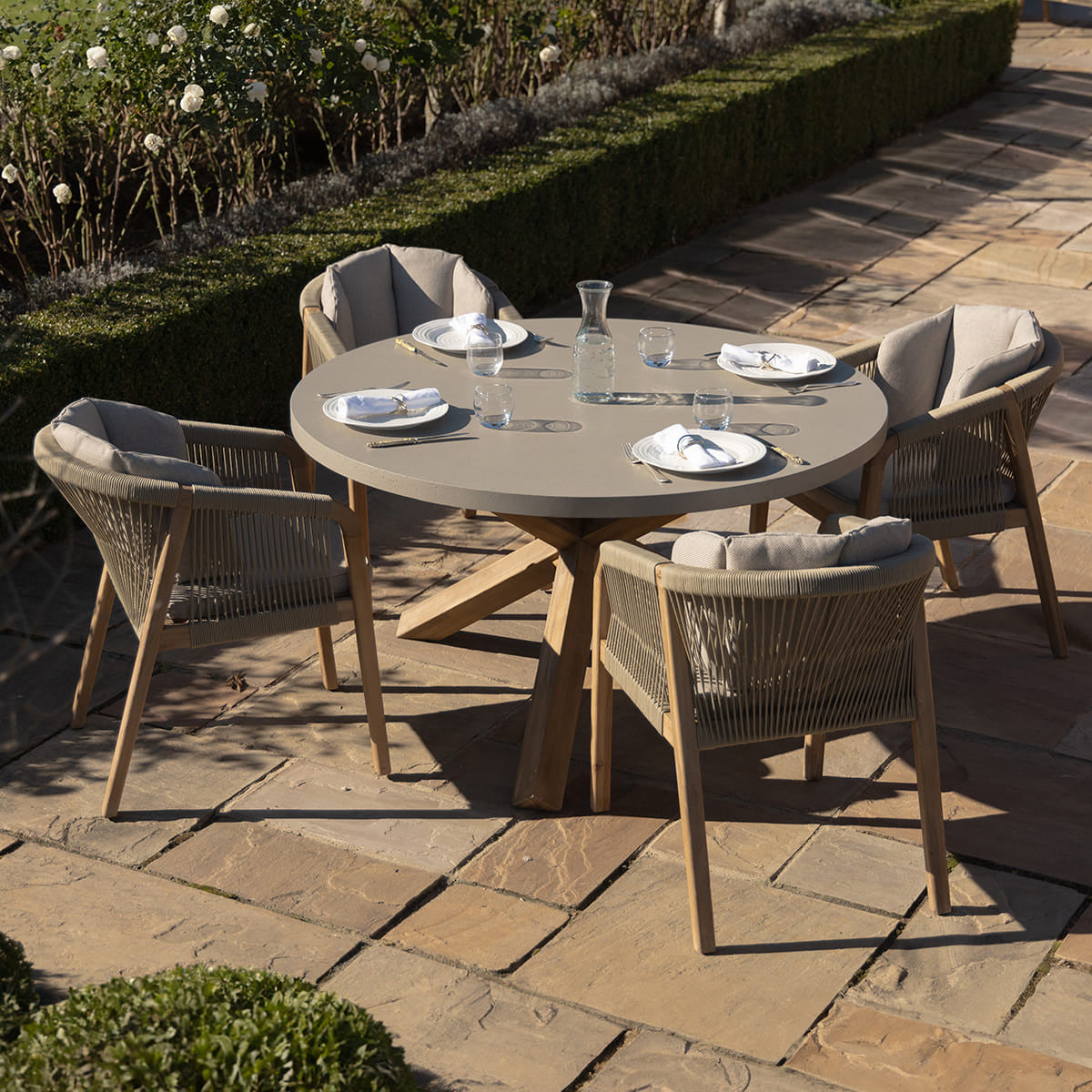 Maze Martinique 4 Seat Round Dining Set From Top Other Side-Better Bed Company