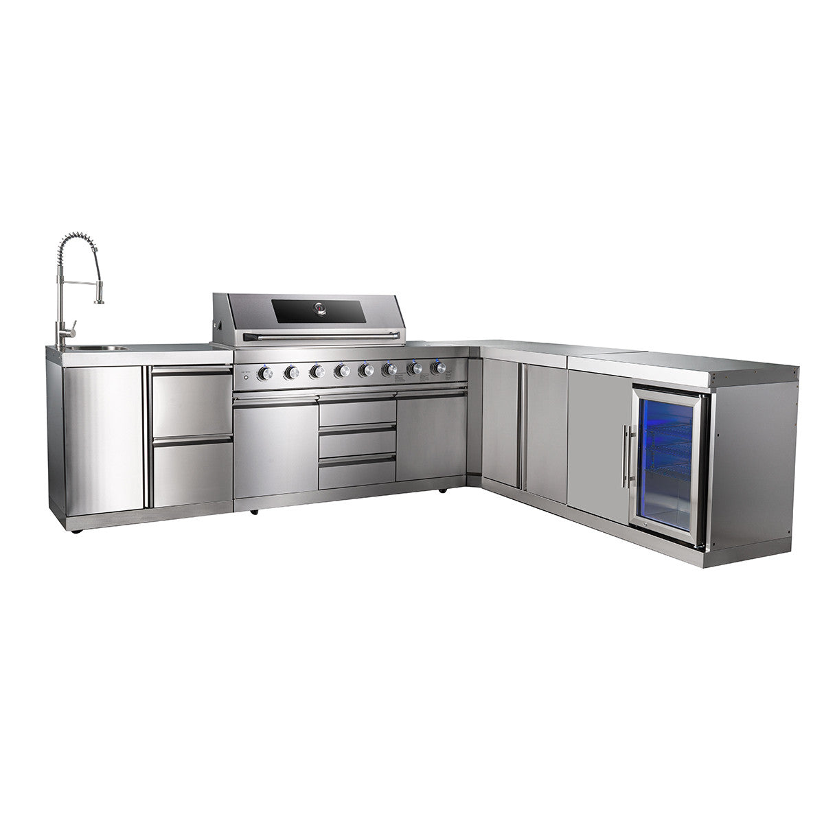 Maze Corner Outdoor Kitchen With Sink And Single Fridge Stainless Steel-Better Bed Company