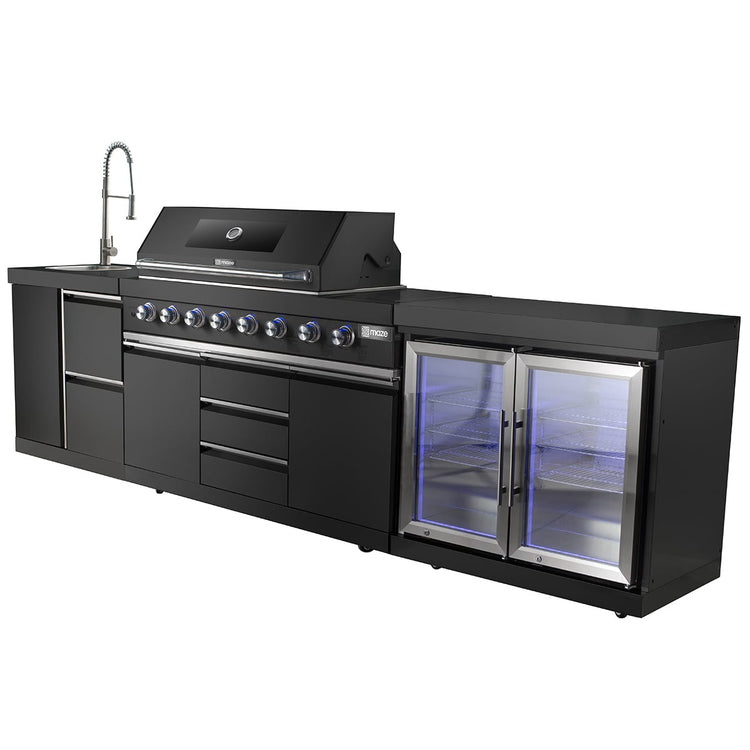 Maze Large Linear Outdoor Kitchen With Sink And Fridge Satin Black-Better Bed Company
