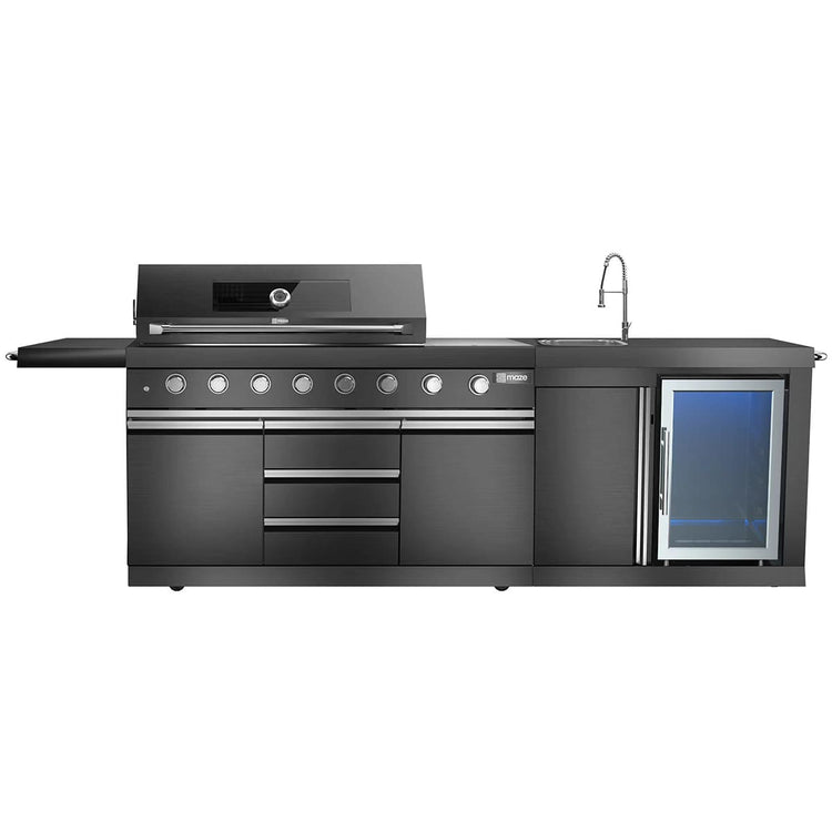 Maze Linear Outdoor Kitchen With Sink And Single Fridge Black Satin-Better Bed Company