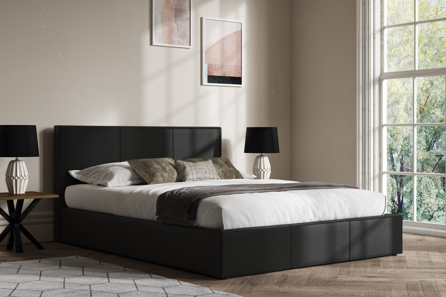 Emporia Beds Madrid Black Faux Leather Ottoman Bed-Better Bed Company