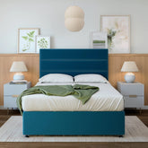 Tennyson Double Divan Bed None Storage this will include a Tennyson Base and mattress - In Marine Blue Velvet + Milan Headboard in Marine Blue Velvet