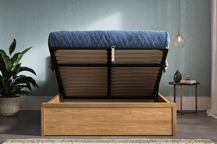 Emporia Beds Modena Solid Oak Ottoman Bed Front Open-Better Bed Company