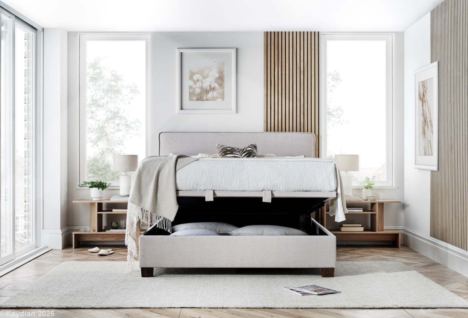 Kaydian Newton Maskat Clay Ottoman Bed Part Open-Better Bed Company