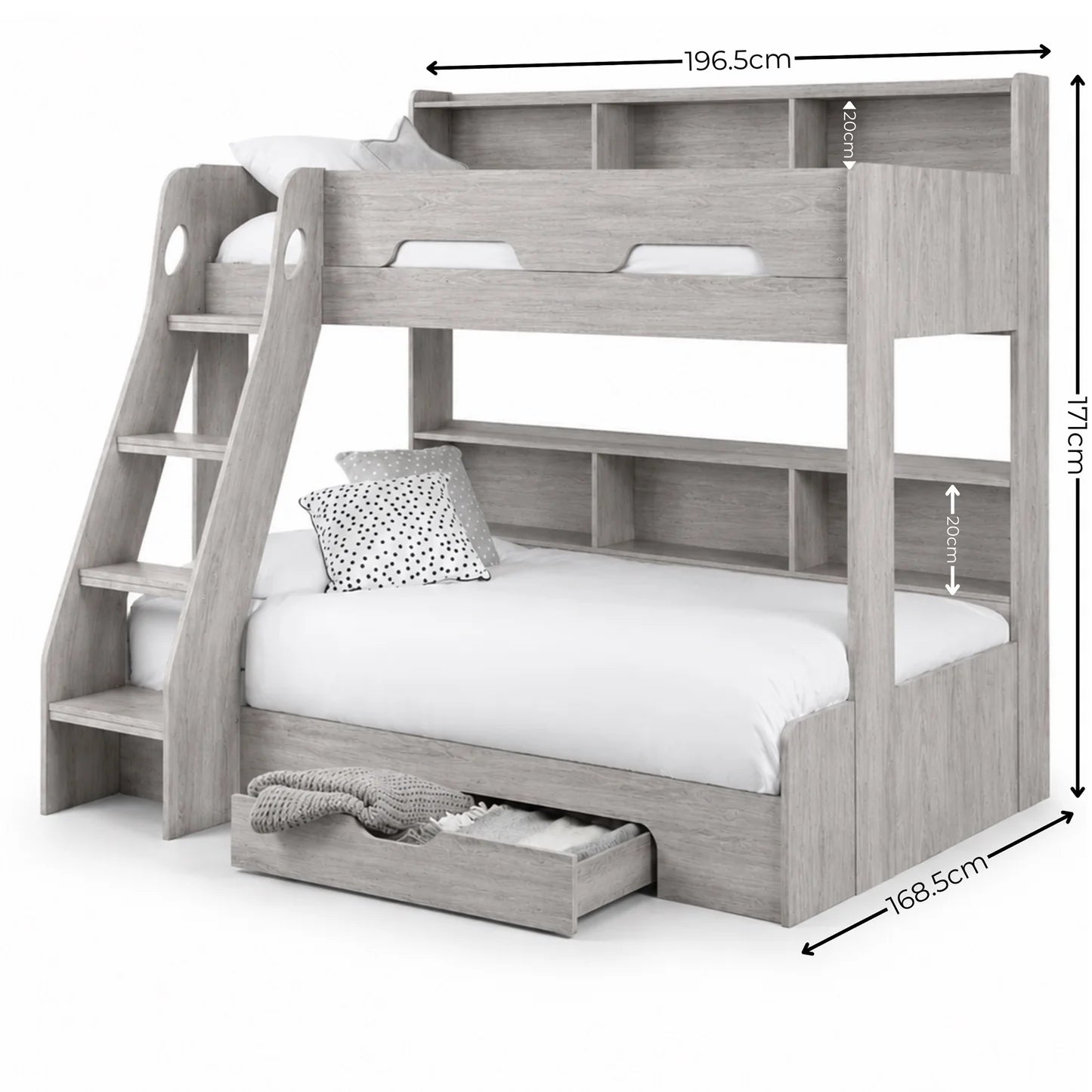 Julian Bowen Orion Triple Bunk Grey Oak Dimensions-Better Bed Company