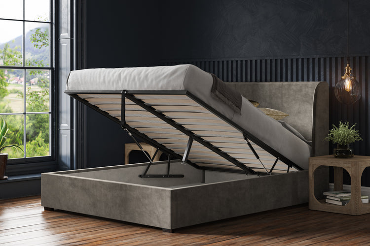 Gloucestershire Ottoman Bed Mid Grey Open-Better Bed Company