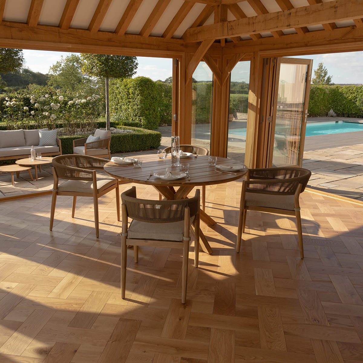 Maze Porto 4 Seat Round Dining Set Inside House From Above-Better Bed Company
