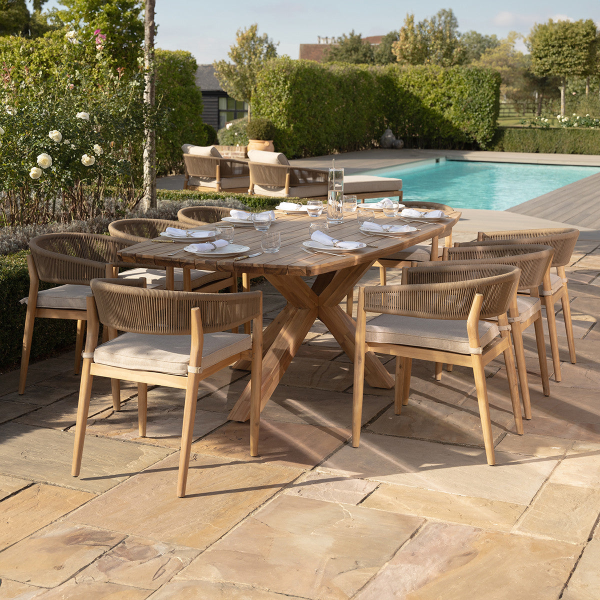 Maze Porto 8 Seat Rectangular Dining Set From Side-Better Bed Company