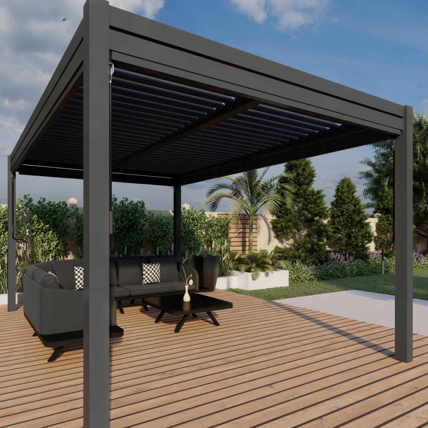 Maze Rattan 3m x 4m Pergola With 4 Drop Sides And LED Lighting Sides Up-Better Bed Company