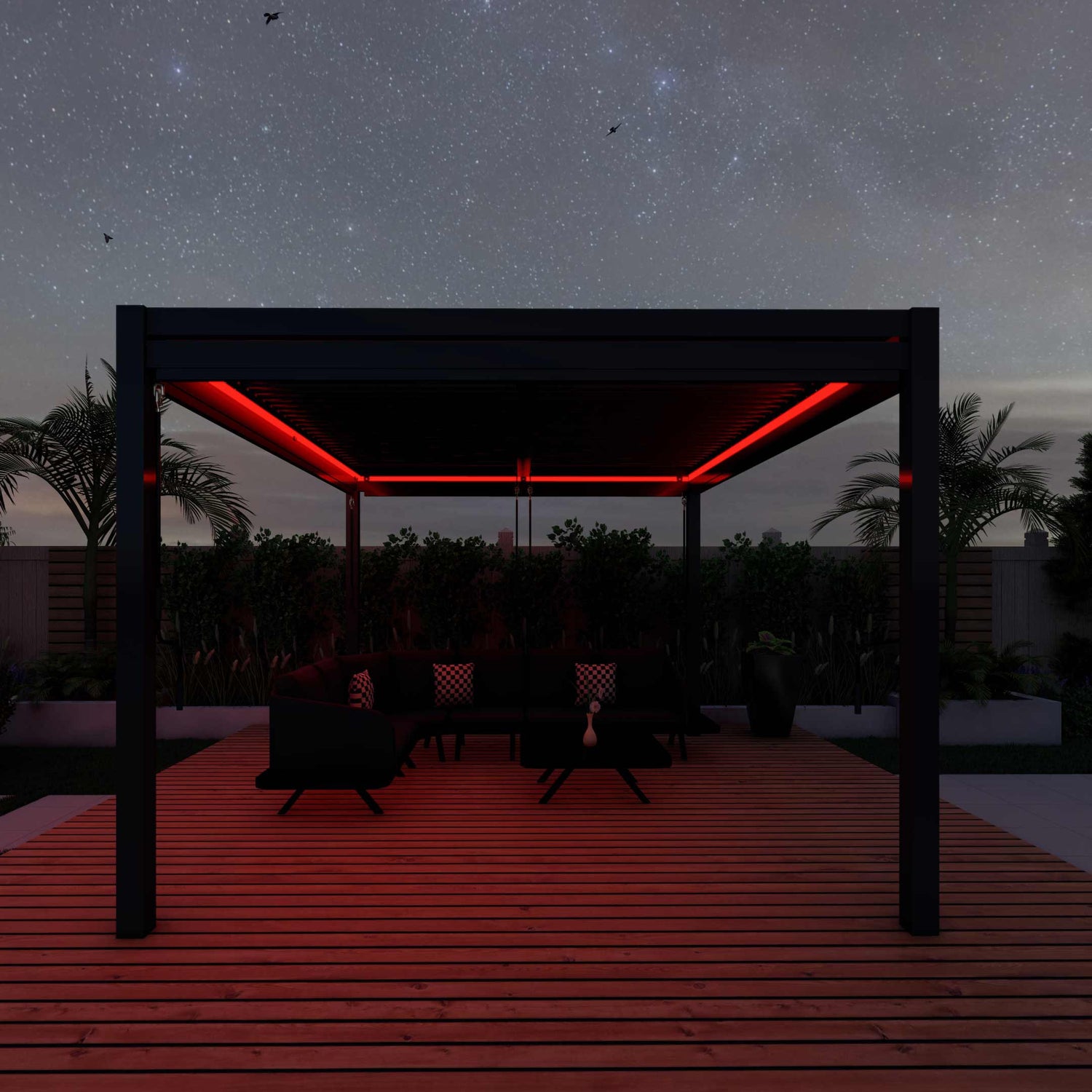 Maze Rattan 3m x 4m Pergola With 4 Drop Sides And LED Lighting Red Light-Better Bed Company