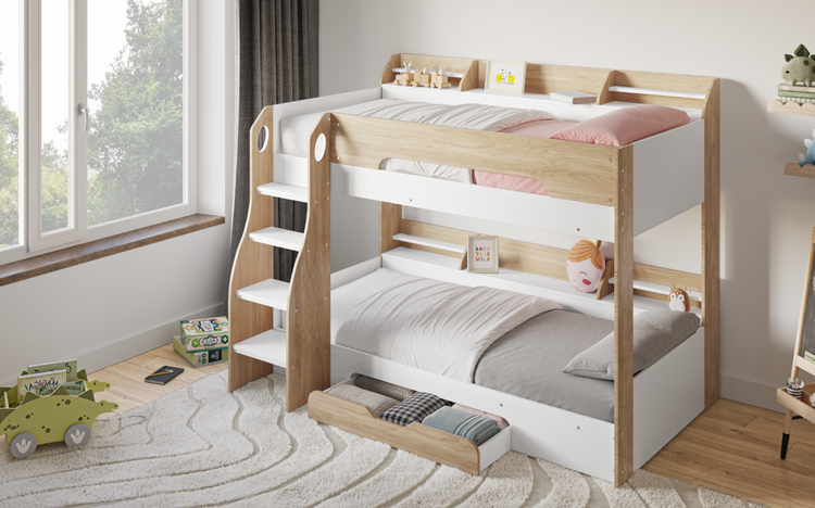 Kids Bunk Beds Flicker Storage Bunk Bed-Oak and White-Better Bed Company