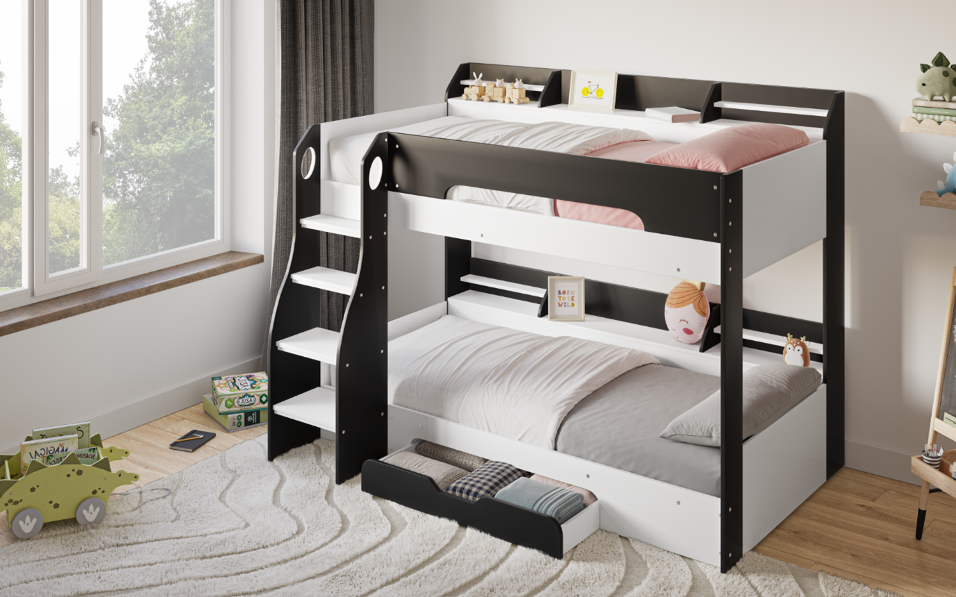 Kids Bunk Beds Flicker Storage Bunk Bed-Black and White-Better Bed Company