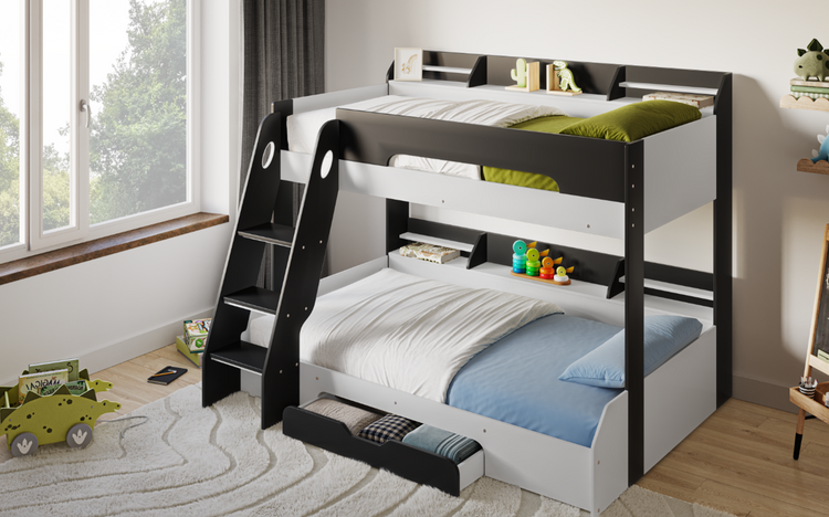 Kids Bunk Beds Flicker Storage Triple Sleeper Bunk Bed-Black and White-Better Bed Company